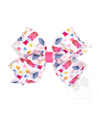 Wee Ones Medium Pink Nutcracker Christmas Print Hair Bow