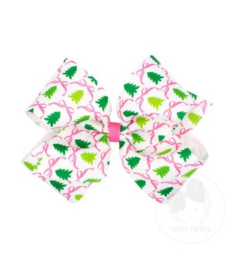 Wee Ones King Pink Christmas Tree Print Hair Bow