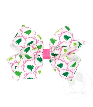Wee Ones Medium Pink Christmas Tree Print Hair Bow