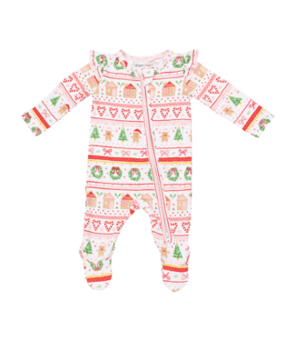Angel Dear Gingerbread Fair Isle Pink - 2 Way Ruffle Sleeve Zipper Footie