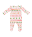 Gingerbread Fair Isle Pink - 2 Way Ruffle Sleeve Zipper Footie