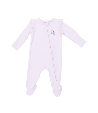 Angel Dear Cheer Pink Micro Stripe - 2 Way Ruffle Sleeve Zipper Footie