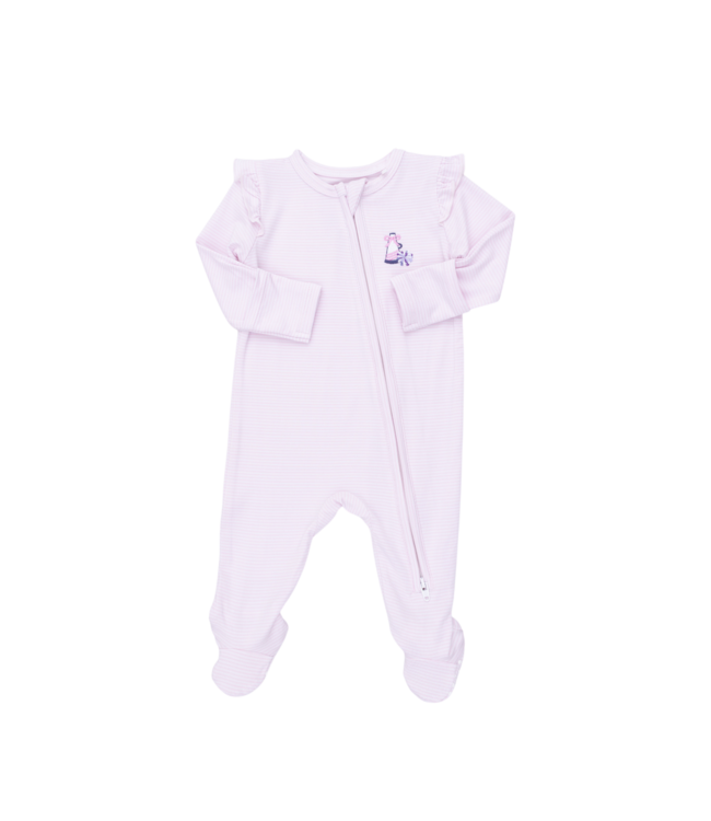 Cheer Pink Micro Stripe - 2 Way Ruffle Sleeve Zipper Footie