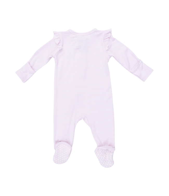 Cheer Pink Micro Stripe - 2 Way Ruffle Sleeve Zipper Footie