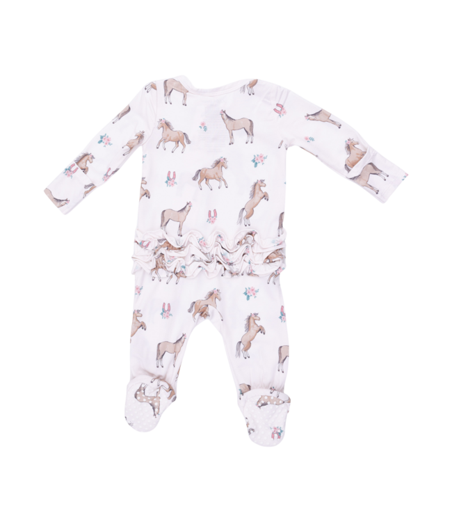 I Love Horses - 2 Way Ruffle Back Zipper Footie