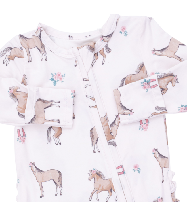 I Love Horses - 2 Way Ruffle Back Zipper Footie