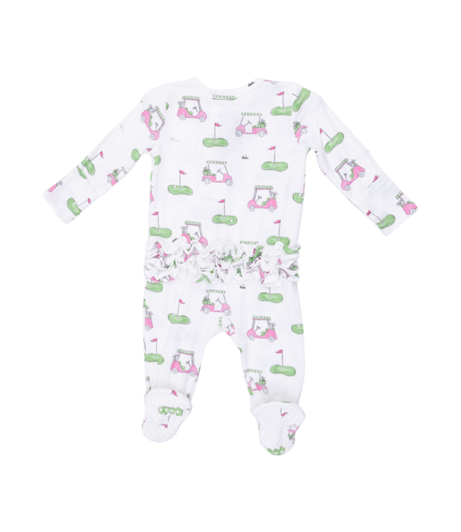 Golf Carts Pink - 2 Way Ruffle Back Zipper Footie