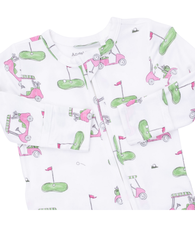 Golf Carts Pink - 2 Way Ruffle Back Zipper Footie