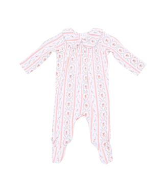 Angel Dear Marnie Rosebud Stripe - Smocked Peter Pan Snap Footie