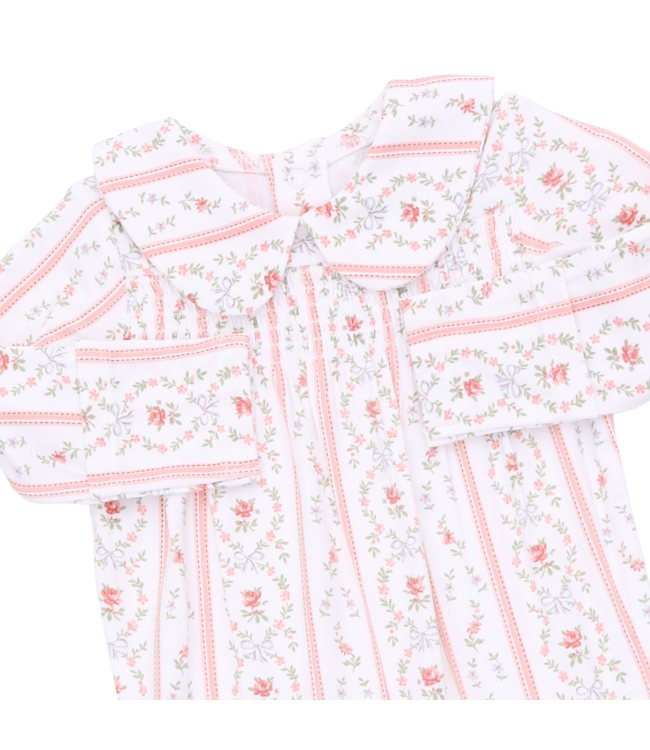 Marnie Rosebud Stripe - Smocked Peter Pan Snap Footie