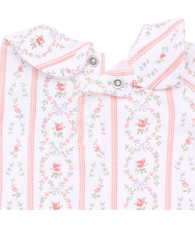 Marnie Rosebud Stripe - Smocked Peter Pan Snap Footie