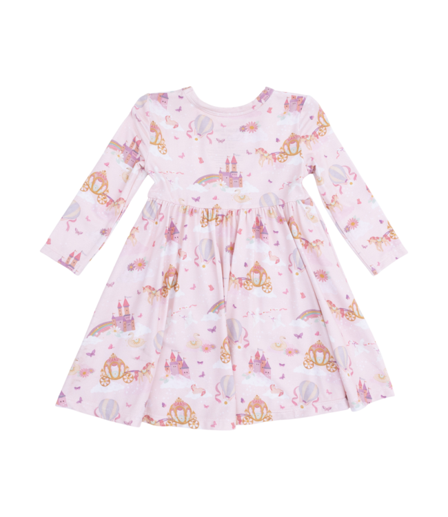 Princess Unicorns and Castle - Twirly Long Sleeve Dress with Bike Short