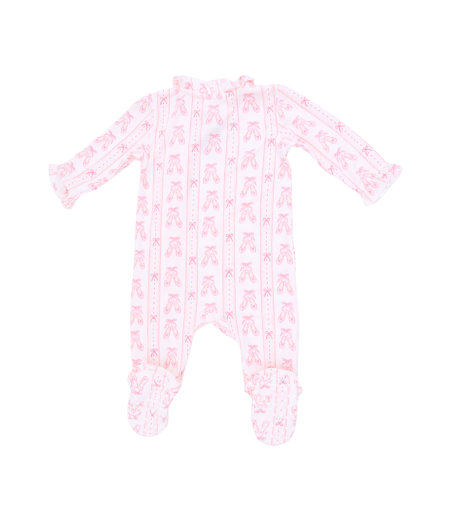 Ballet Shoes Ribbon Stripe - Kimono Ruffle Snap Footie