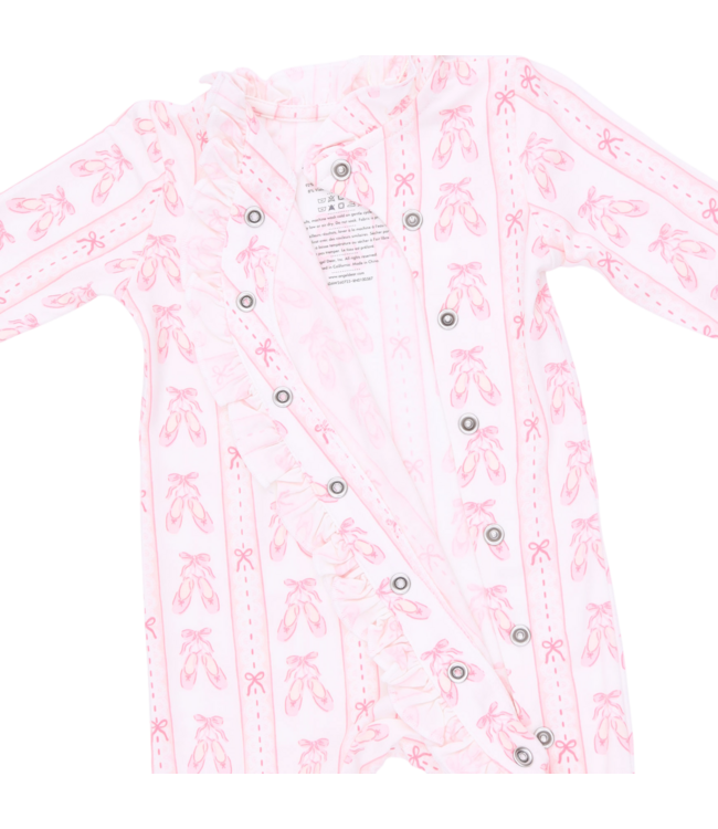 Ballet Shoes Ribbon Stripe - Kimono Ruffle Snap Footie