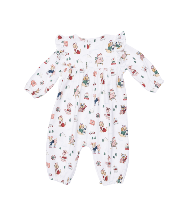 Angel Dear Winter Sports Dogs Pink - Ruffle Sleeve Snap Romper