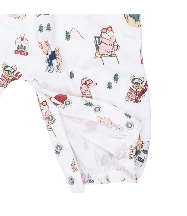 Angel Dear Winter Sports Dogs Pink - Ruffle Sleeve Snap Romper