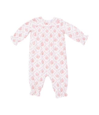 Angel Dear Rose Bow Lattice - Smocked Long Sleeve Romper