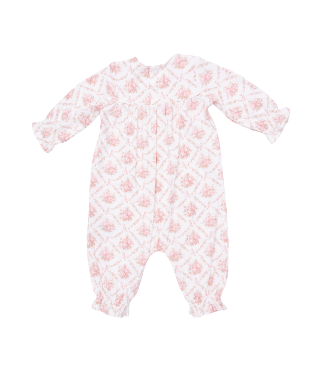 Angel Dear Rose Bow Lattice - Smocked Long Sleeve Romper