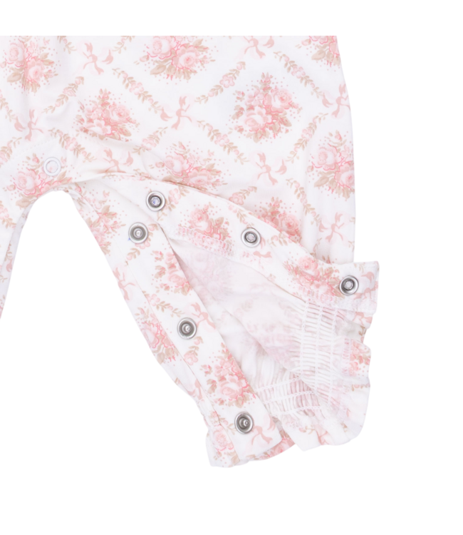 Angel Dear Rose Bow Lattice - Smocked Long Sleeve Romper
