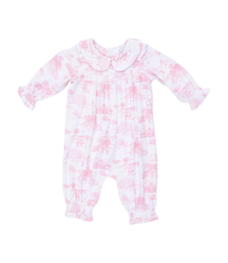 Angel Dear Golf Toile Pink - Smocked Long Sleeve Romper