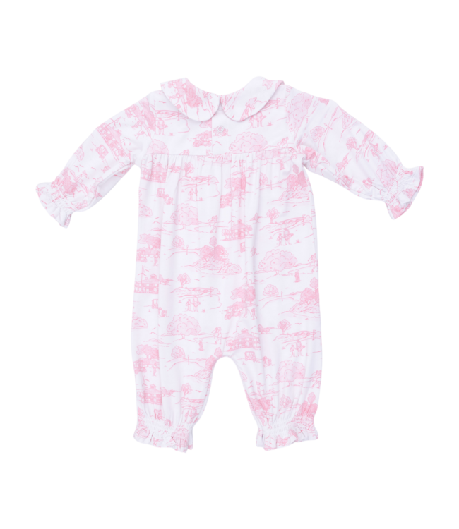 Angel Dear Golf Toile Pink - Smocked Long Sleeve Romper