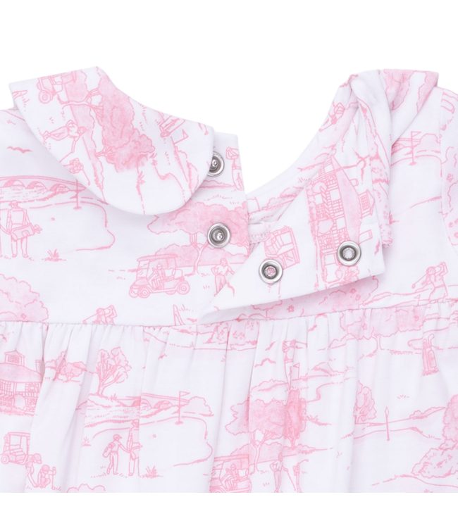 Angel Dear Golf Toile Pink - Smocked Long Sleeve Romper