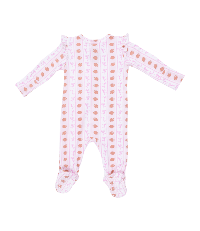 Football Bow Stripe - 2 Way Ruffle Sleeve Zipper Footie