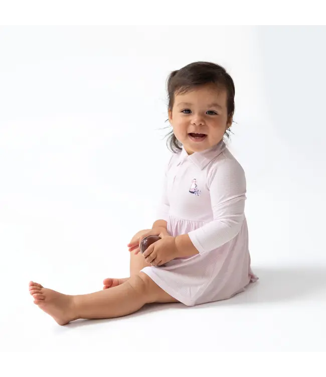 Cheer Pink Micro Stripe - Long Sleeve Tennis Bodysuit Dress