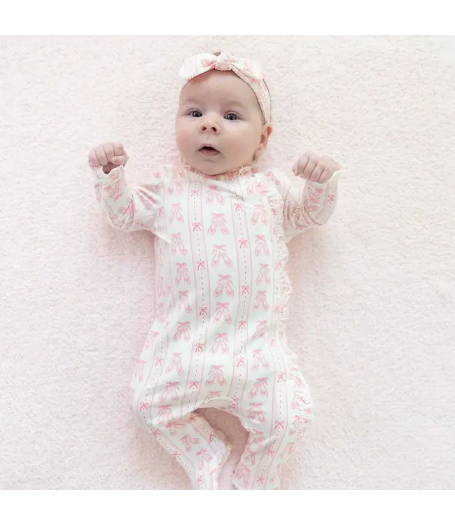 Ballet Shoes Ribbon Stripe - Kimono Ruffle Snap Footie