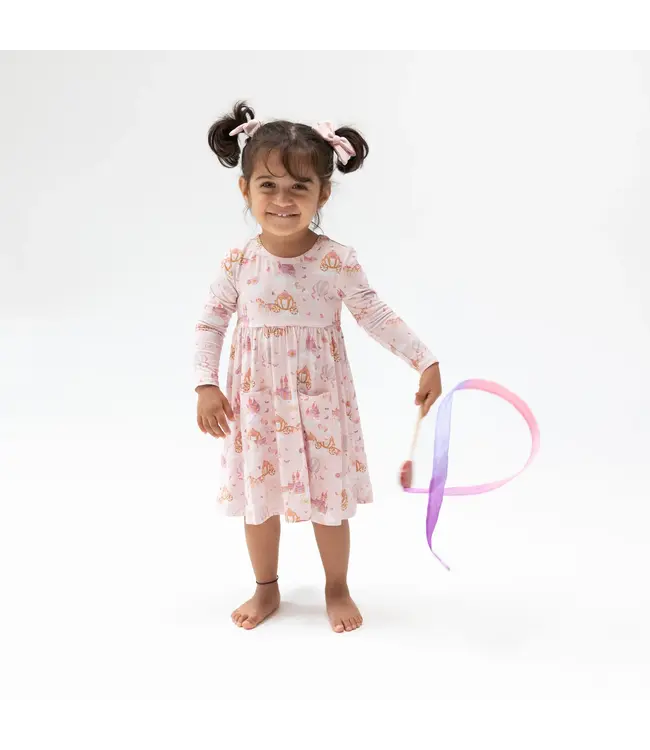 Princess Unicorns and Castle - Twirly Long Sleeve Dress with Bike Short