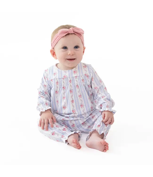 Anna Floral Stripe - Smocked Long Sleeve Romper