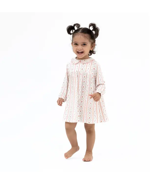Marnie Rosebud Stripe - Long Sleeve Petal Collar Dress and Bloomer