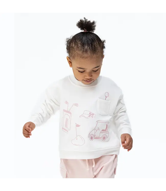 Angel Dear Golf - Drop Sleeve Sweatshirt White and Pink