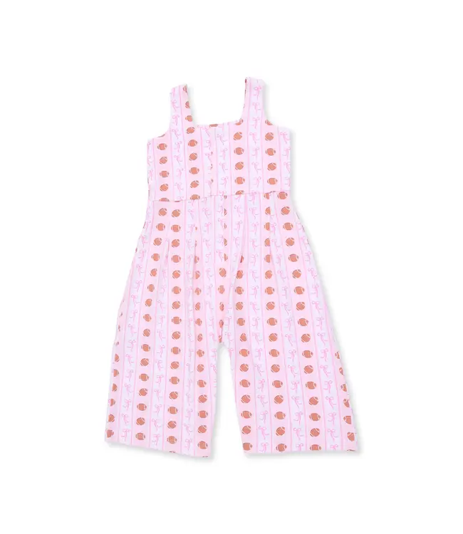 Angel Dear Ivory/Pink Football Bow Stripe Wide Leg Jumpsuit