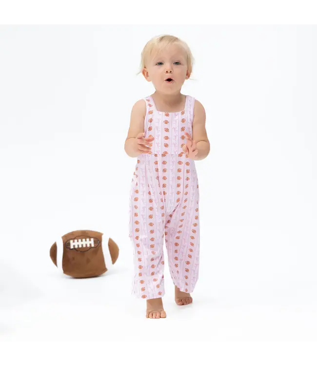 Angel Dear Ivory/Pink Football Bow Stripe Wide Leg Jumpsuit