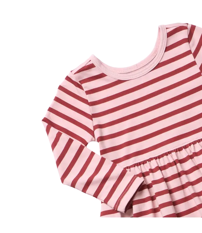 Pink Burgundy Stripe Long Sleeve Sunny Dress