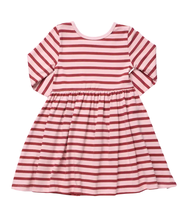 Pink Burgundy Stripe Long Sleeve Sunny Dress