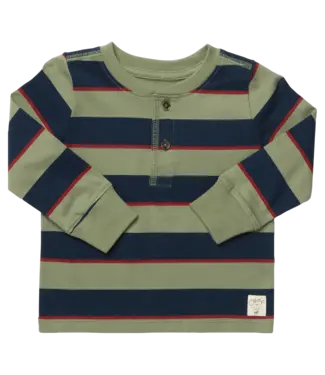 coop Olive Navy Rugby Stripe Scout Long Sleeve Henley Shirt