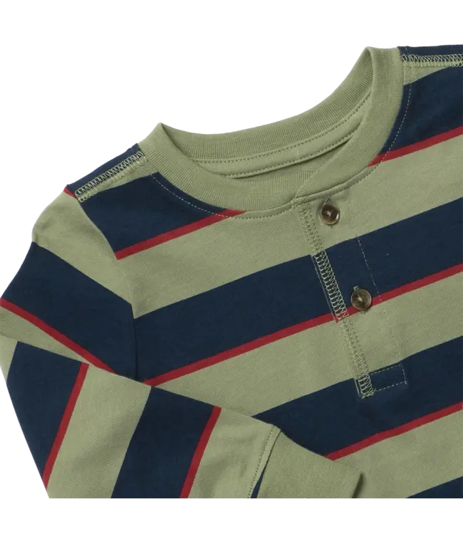 Coop Kids Olive Navy Rugby Stripe Scout Long Sleeve Henley T-Shirt