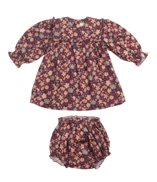 Early Sunday Garden Flowers Plum Lottie Baby Dress with Bloomer