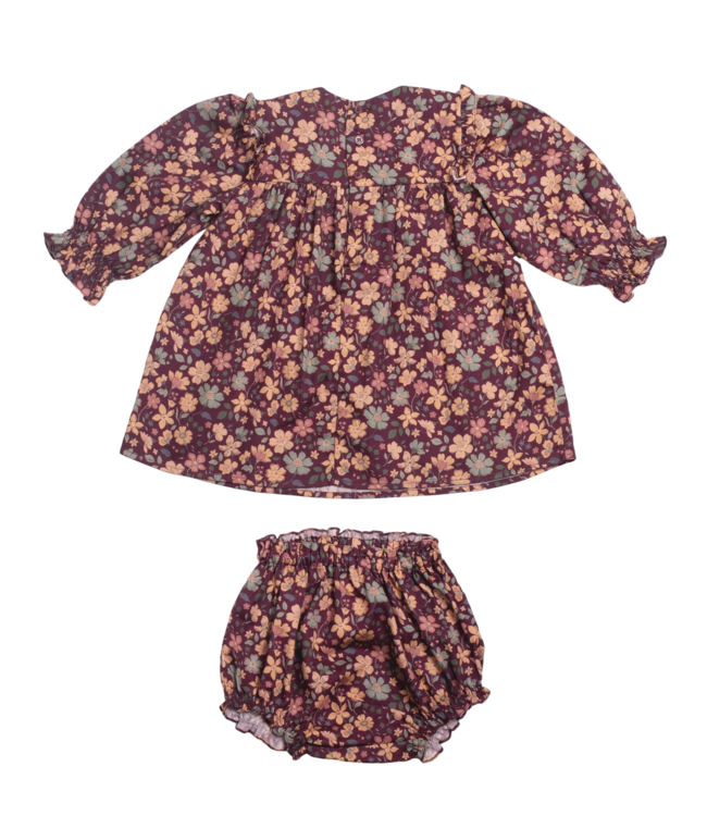Garden Flowers Plum Lottie Baby Dress with Bloomer