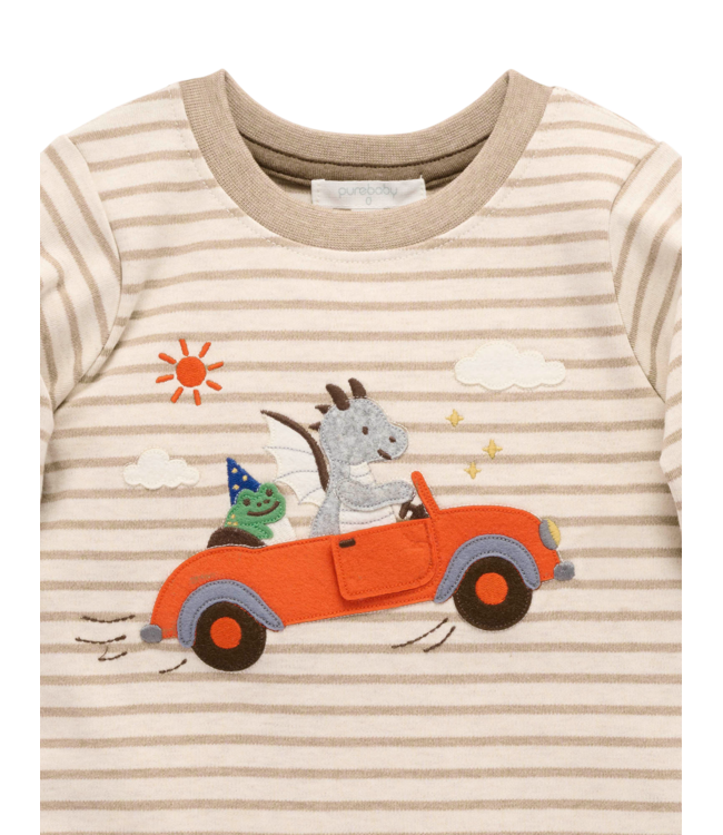 Brown Stripe Flying Car Thick Tee