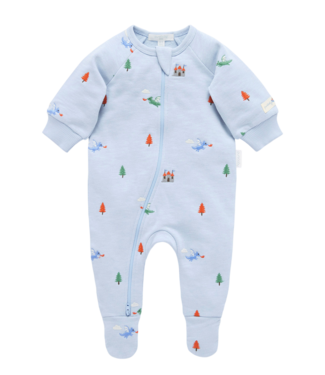 purebaby Blue Dragon Embroidered Fleece Growsuit