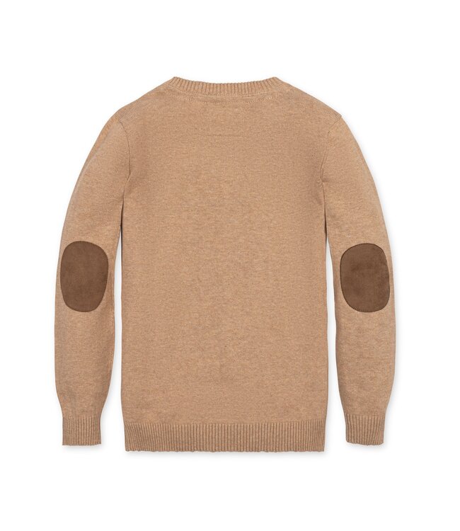 Hope & Henry Organic V-Neck Sweater with Elbow Patches - Camel