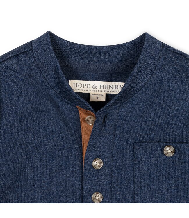 Navy Heather Organic Henley Pocket Tee