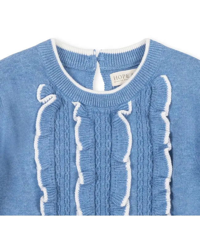 Medium Blue Heather Organic Ruffle Sweater Dress