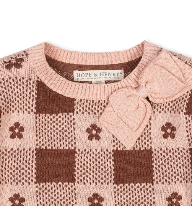 Cinnamon Heather Intarsia Organic Bow Sweater