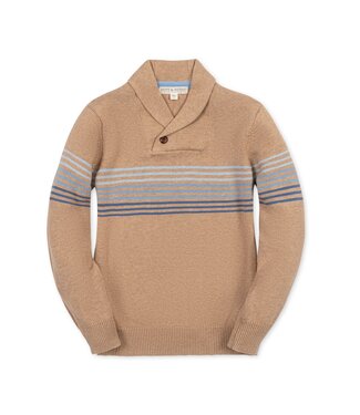 Hope & Henry Camel Heather Stripe Organic Shawl Collar Sweater