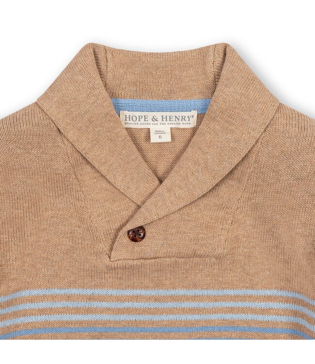 Camel Heather Stripe Organic Shawl Collar Sweater