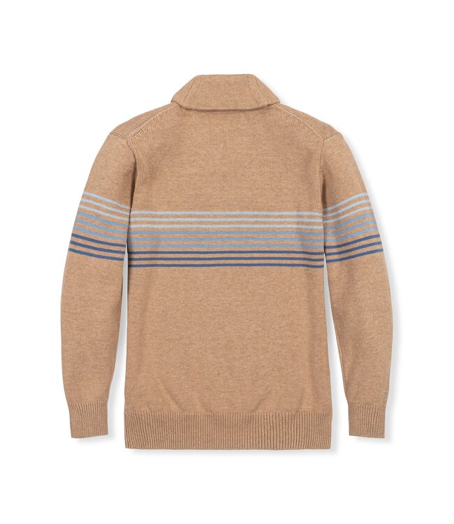Camel Heather Stripe Organic Shawl Collar Sweater